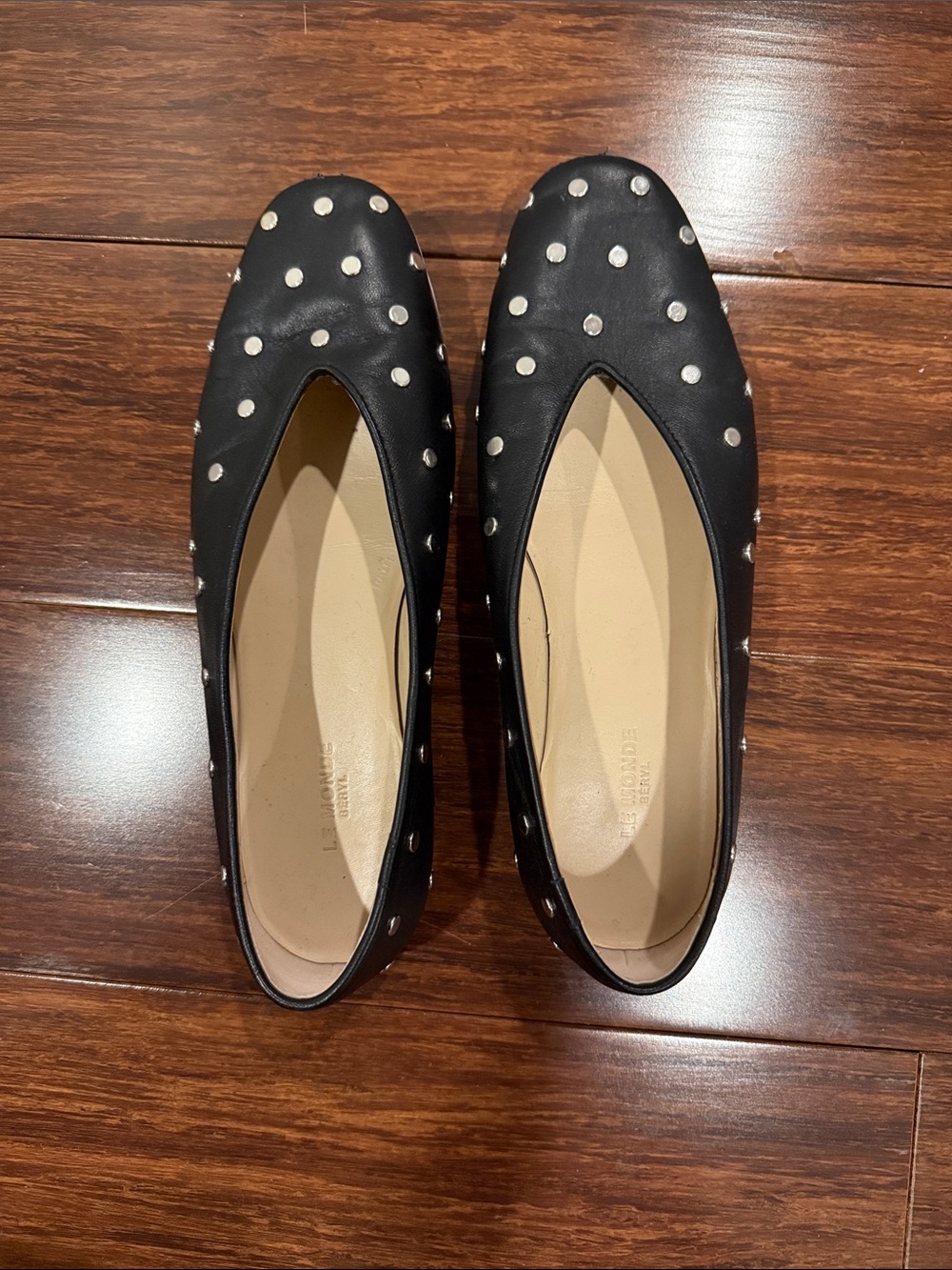 Le Monde Beryl Black Studded Women's Ballet Flats with Silver Accents